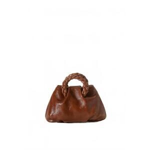 NEW HEREU women's bombon leather tote handbag in crinkled glossy cocoa